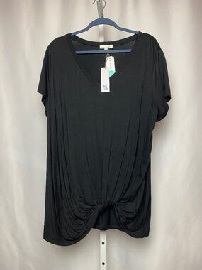 NWT Nine Britton Womenʻs Plus Size Black Levie Knot Front Knit V-Neck Tee 1X